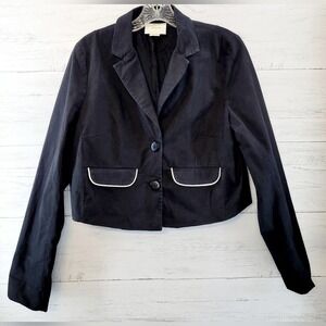 Maeve by Anthropologie Cropped Black Blazer with White Piping Women's Size 8